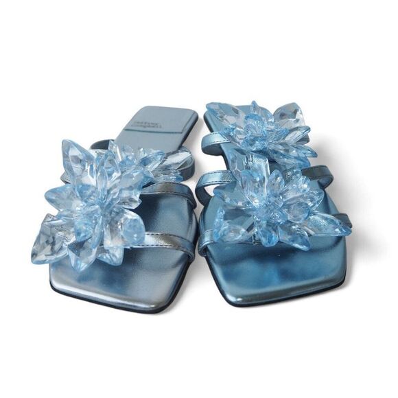 Jeffrey Campbell Crystalize Thong Sandals Light Blue Metallic Women's 6.5M - Picture 3 of 11